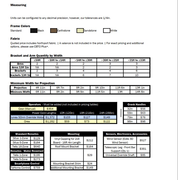 Model-4-options Model-4 Retractable Awning Option Prices