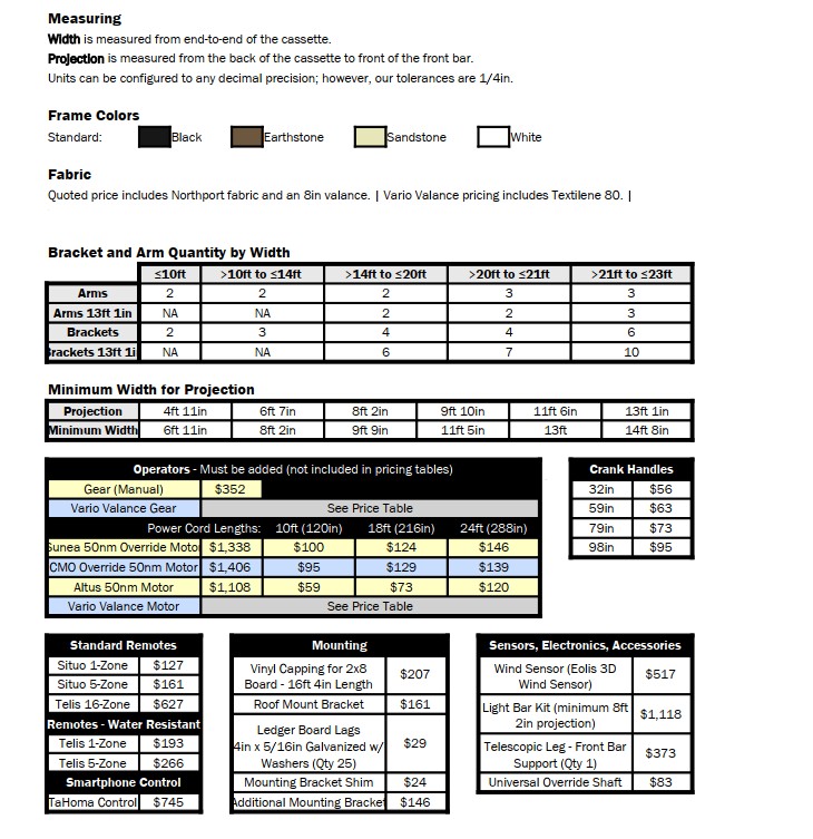 Model1-Retractable-Awning-options Model 1 Retractable Awning Pricing-Options