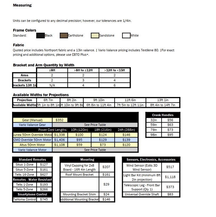 model-2-options Model-2 Retractable Awning Option Prices